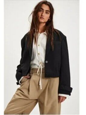 NEW Free People Agnes Cropped Jacket Blazer Black